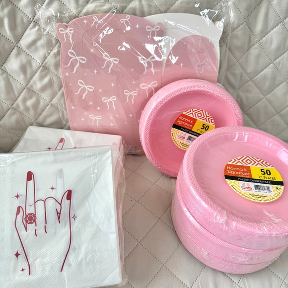 Hanna K. Signature Other - Pink Bachelorette Party Supplies 200 Plates 200 Napkins 24 Bow Treat Boxes Set